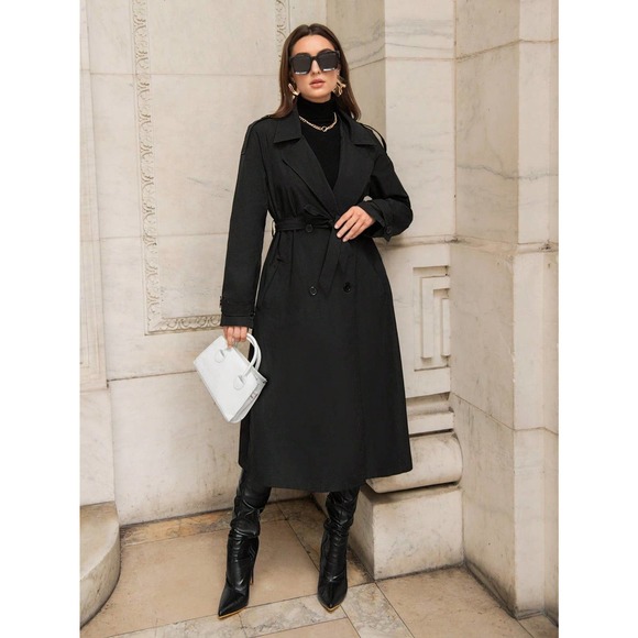 WILA Jackets & Blazers - Double Breasted Belted Trench Coat long black